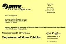 Virginia DMV Approved Certificate